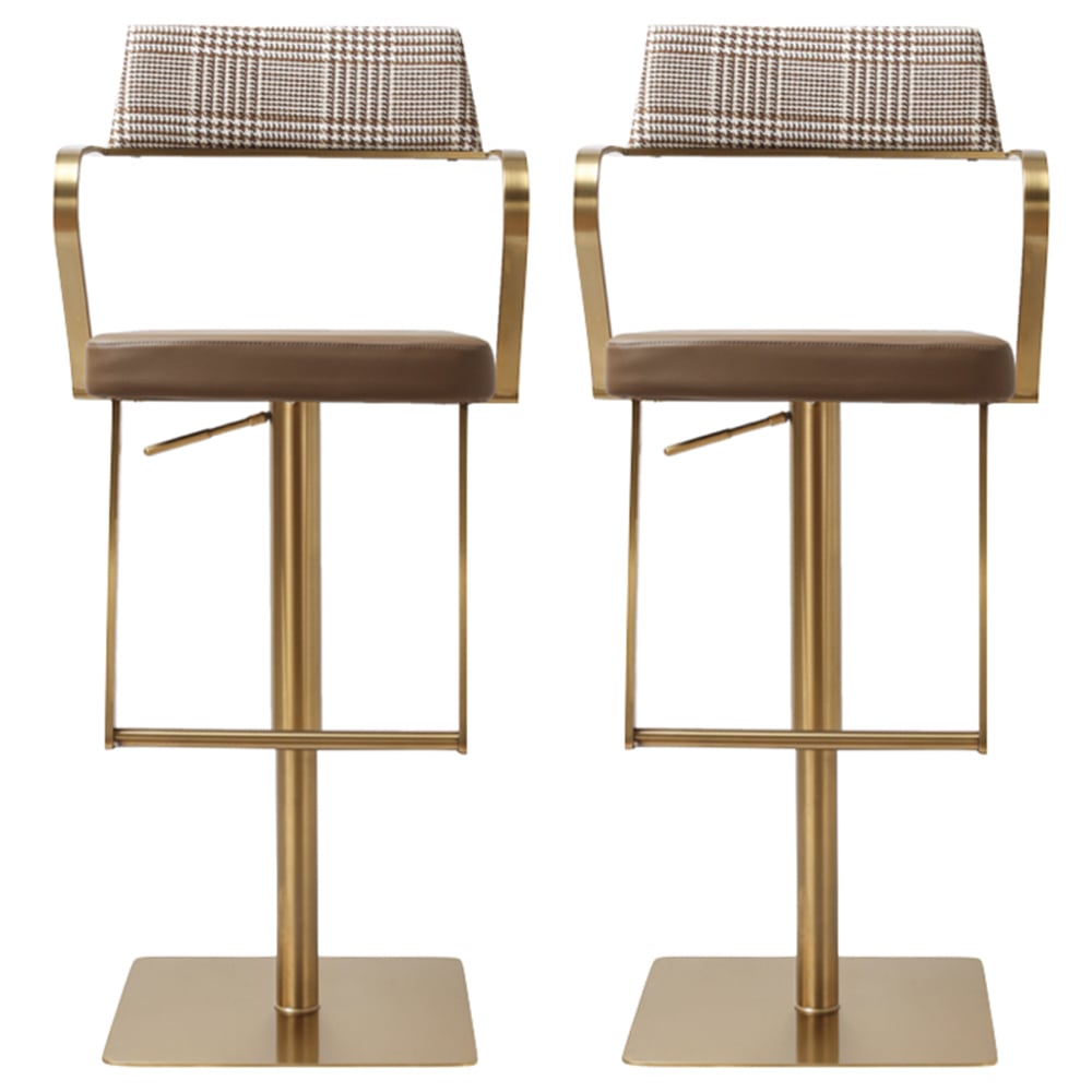 Turlock Mocha Leather Fabric Bar Stools In Pair