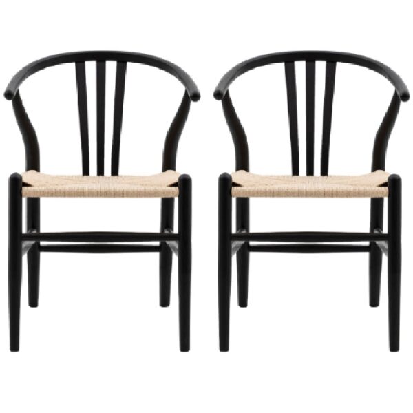 Whiten Black Wooden Dining Chairs In Pair