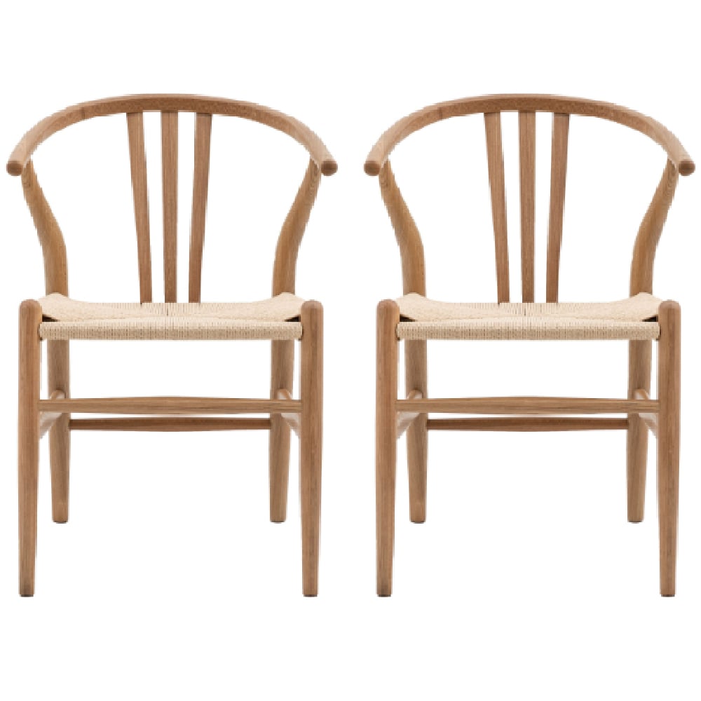 Whiten Natural Wooden Dining Chairs In Pair