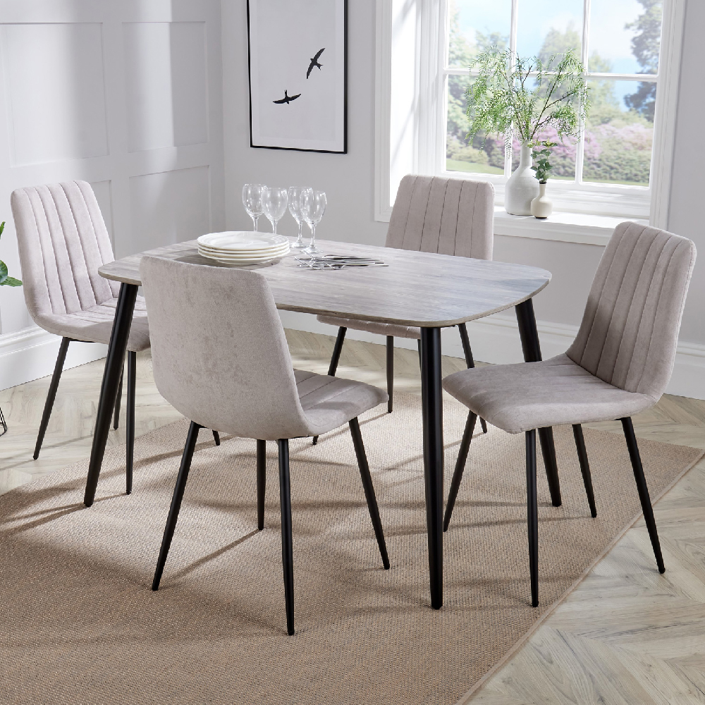 Arta Grey Wooden Dining Table 4 Natural Straight Chairs