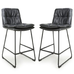 Attica Dark Grey Leather Bar Chairs With Metal Legs In Pair