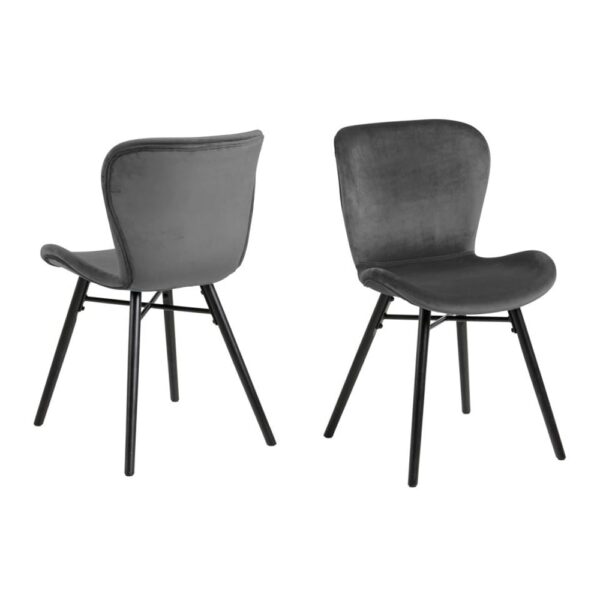 Baldwin Dark Grey Velvet Dining Chairs With Black Legs In Pair