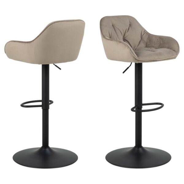 Bilbao Beige Velvet Bar Stools With Black Base In Pair