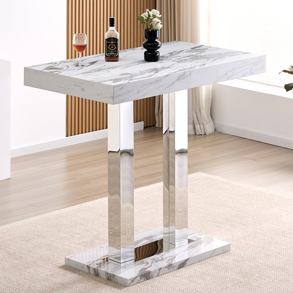 Caprice Small High Gloss Bar Table In Filo Marble Effect