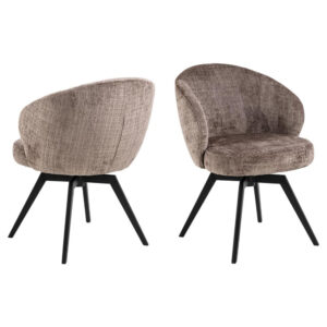 Denver Dusty Brown Fabric Dining Chairs With Black Legs In Pair