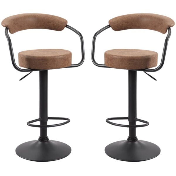 Hanna Brown Leather Bar Stools In Pair