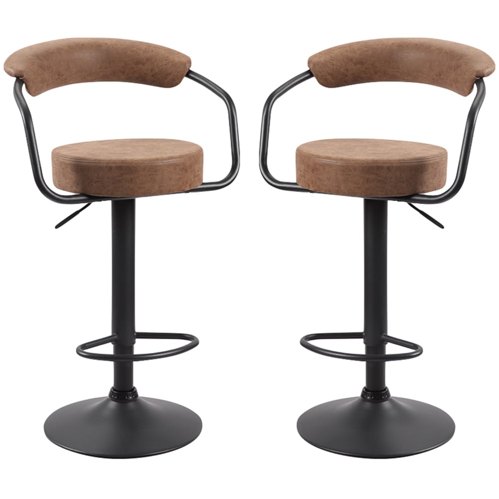 Hanna Brown Leather Bar Stools In Pair
