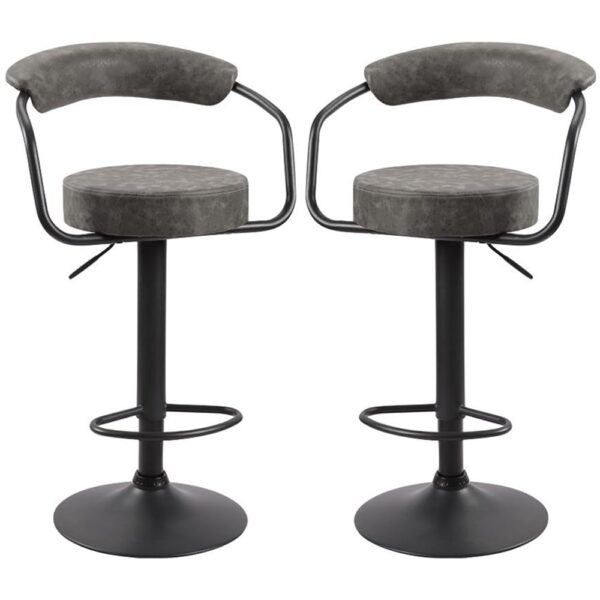 Hanna Grey Leather Bar Stools In Pair