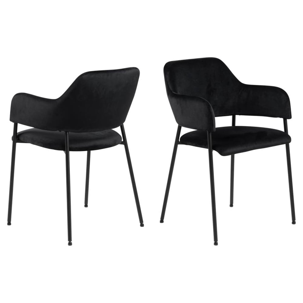 Laveen Black Velvet Dining Chairs In Pair