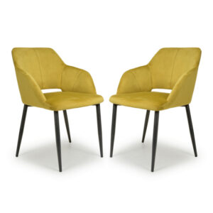 Narva Lime Gold Velvet Dining Chairs With Black Legs In Pair