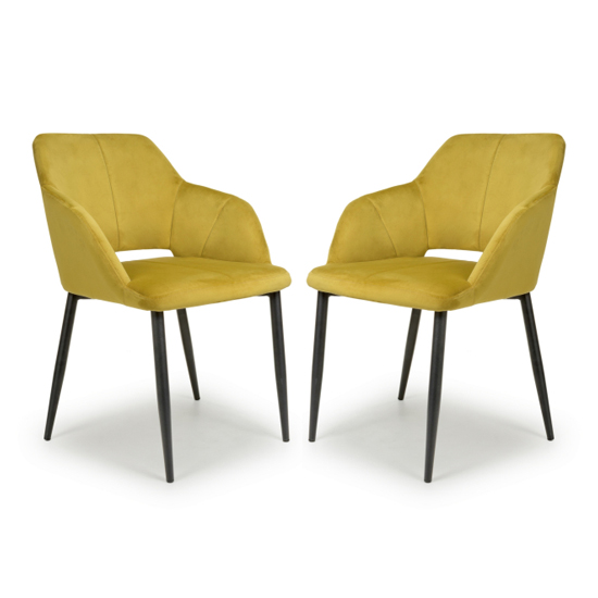 Narva Lime Gold Velvet Dining Chairs With Black Legs In Pair