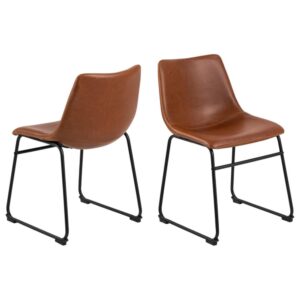 Ocala Vintage Brandy PU Leather Dining Chairs In Pair