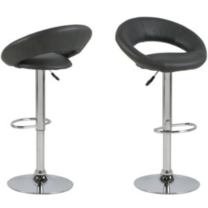 Plano Grey PU Leather Bar Stools With Chrome Base In Pair