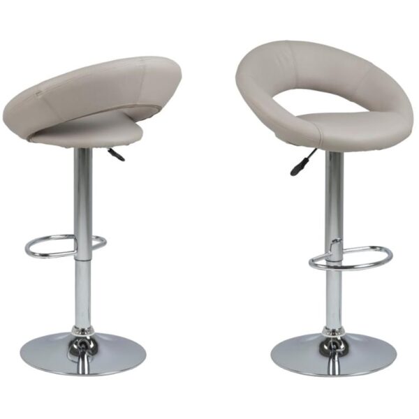 Plano Taupe PU Leather Bar Stools With Chrome Base In Pair