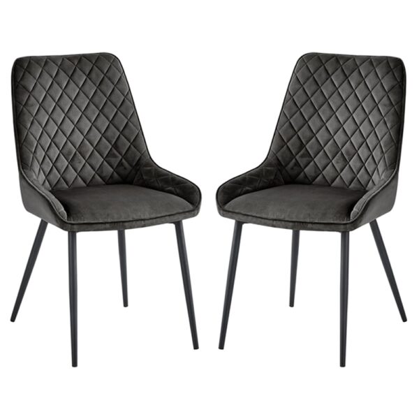 Sanford Gun Metal Grey Velvet Dining Chairs In Pair
