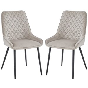 Sanford Quilted Mink Velvet Dining Chairs In Pair