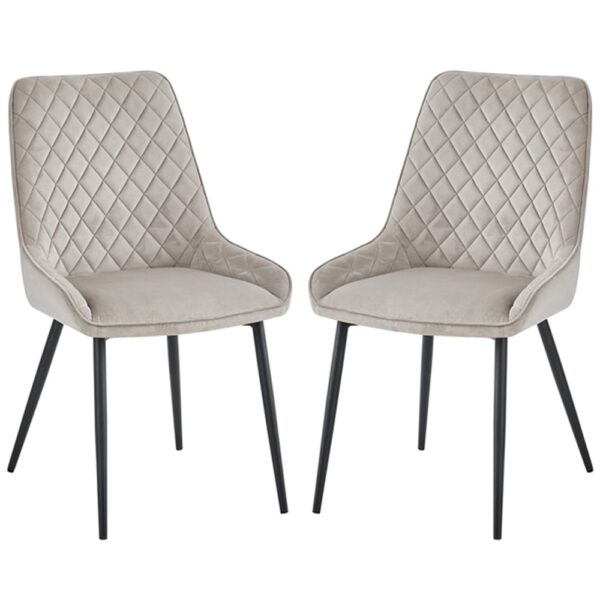 Sanford Quilted Mink Velvet Dining Chairs In Pair