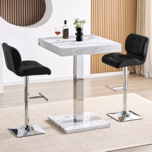 Topaz Filo Effect Gloss Bar Table With 2 Candid Black Stools