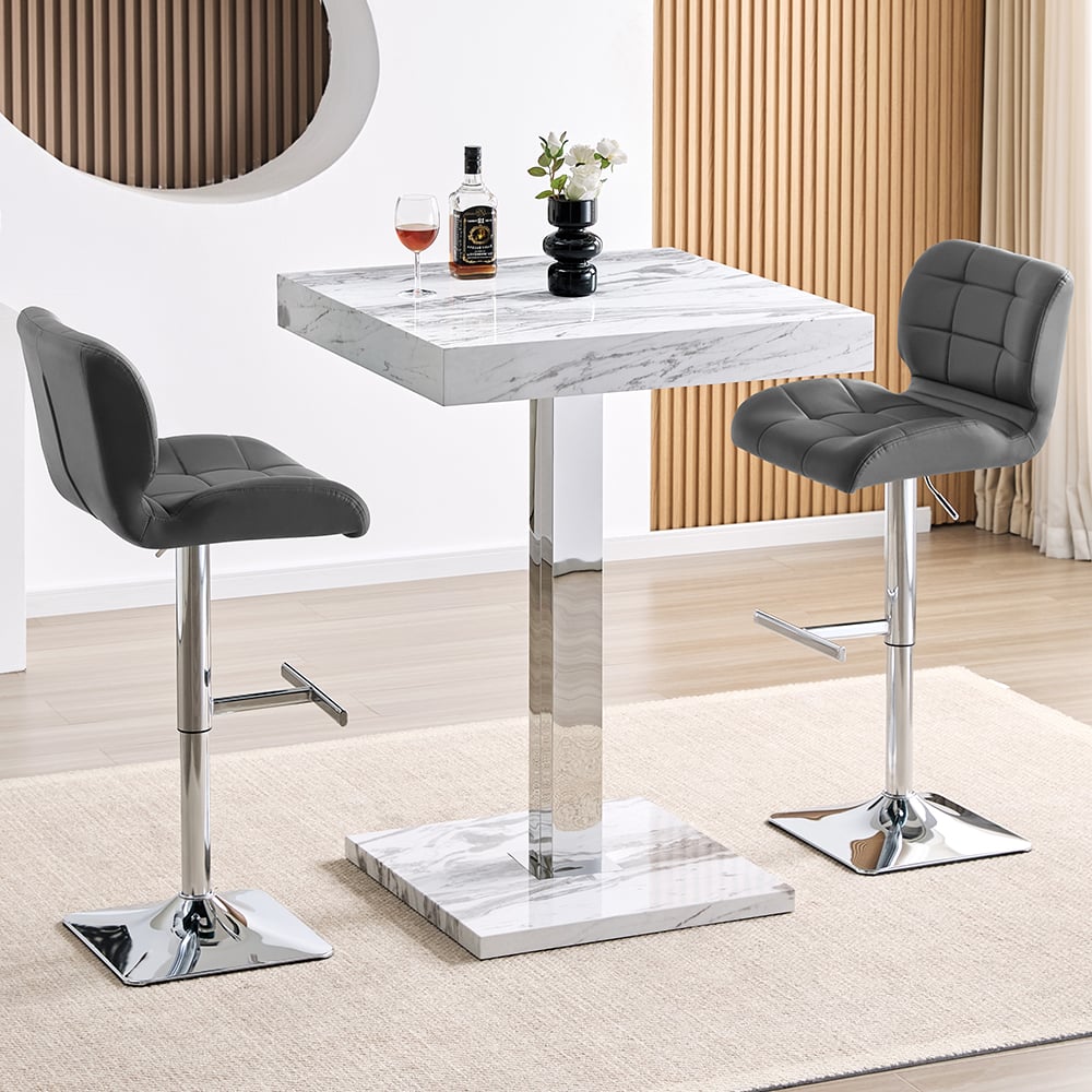 Topaz Filo Effect Gloss Bar Table With 2 Candid Grey Stools