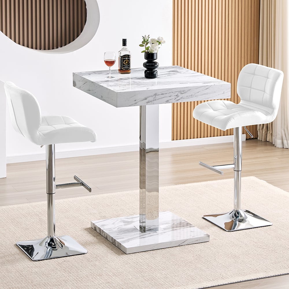 Topaz Filo Effect Gloss Bar Table With 2 Candid White Stools