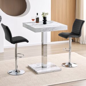 Topaz Filo Effect Gloss Bar Table With 2 Ripple Black Stools