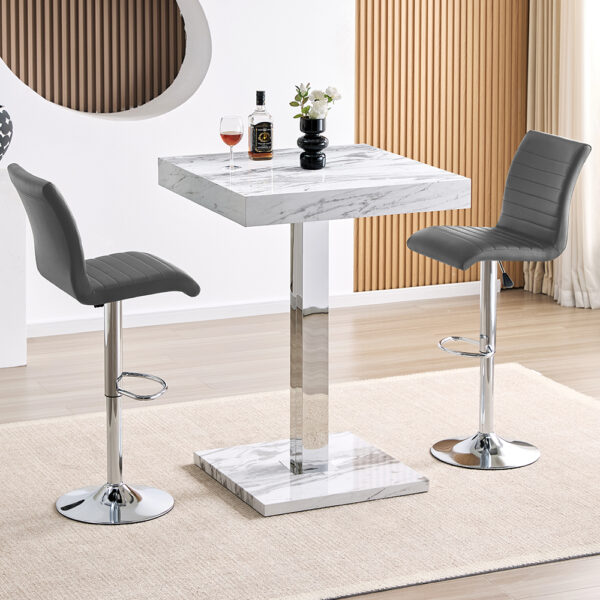 Topaz Filo Effect Gloss Bar Table With 2 Ripple Grey Stools