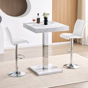 Topaz Filo Effect Gloss Bar Table With 2 Ripple White Stools