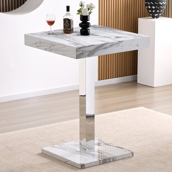 Topaz Square High Gloss Bar Table In Filo Marble Effect