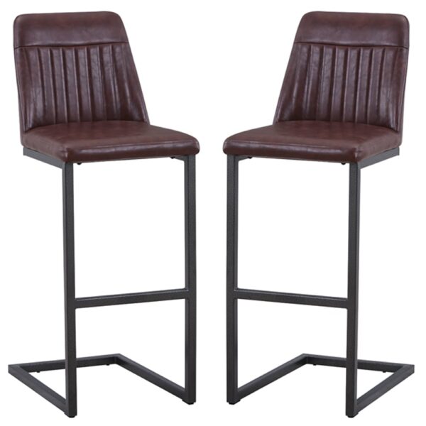 Vandalia Vintage Brown Leather Bar Stools In Pair