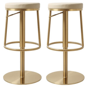 Visalia Barley PU Leather Bar Stools With Gold Base In Pair