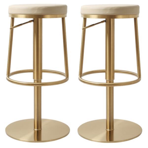 Visalia Barley PU Leather Bar Stools With Gold Base In Pair