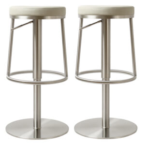 Visalia Light Grey PU Leather Bar Stools With Steel Base In Pair