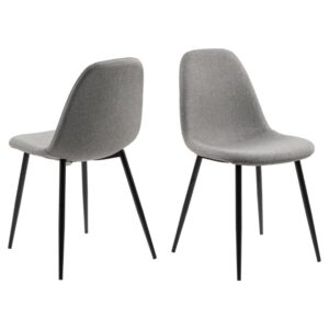 Woodburn Light Grey Fabric Dining Chairs With Black Leg In Pair