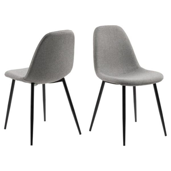 Woodburn Light Grey Fabric Dining Chairs With Black Leg In Pair